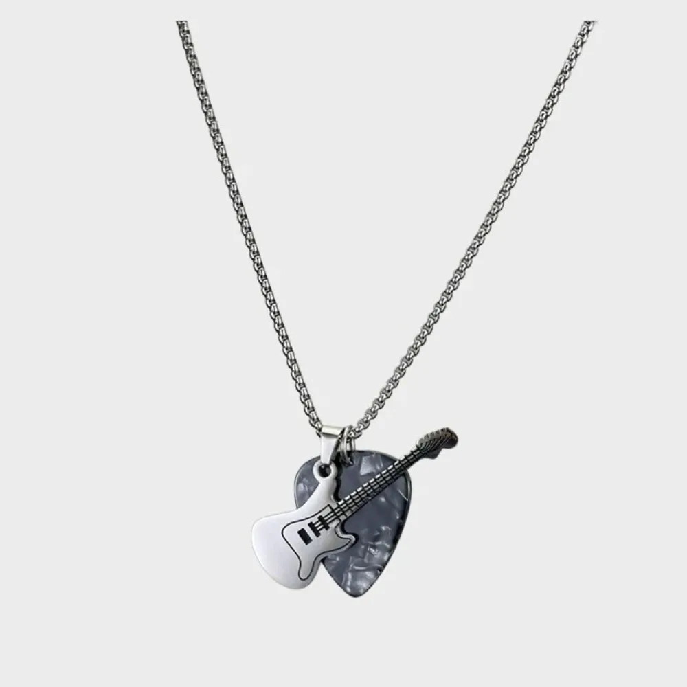 Hip-hop Guitar Pick Necklace Titanium Steel Trendy Guitar Pendant Chain Punk Vin