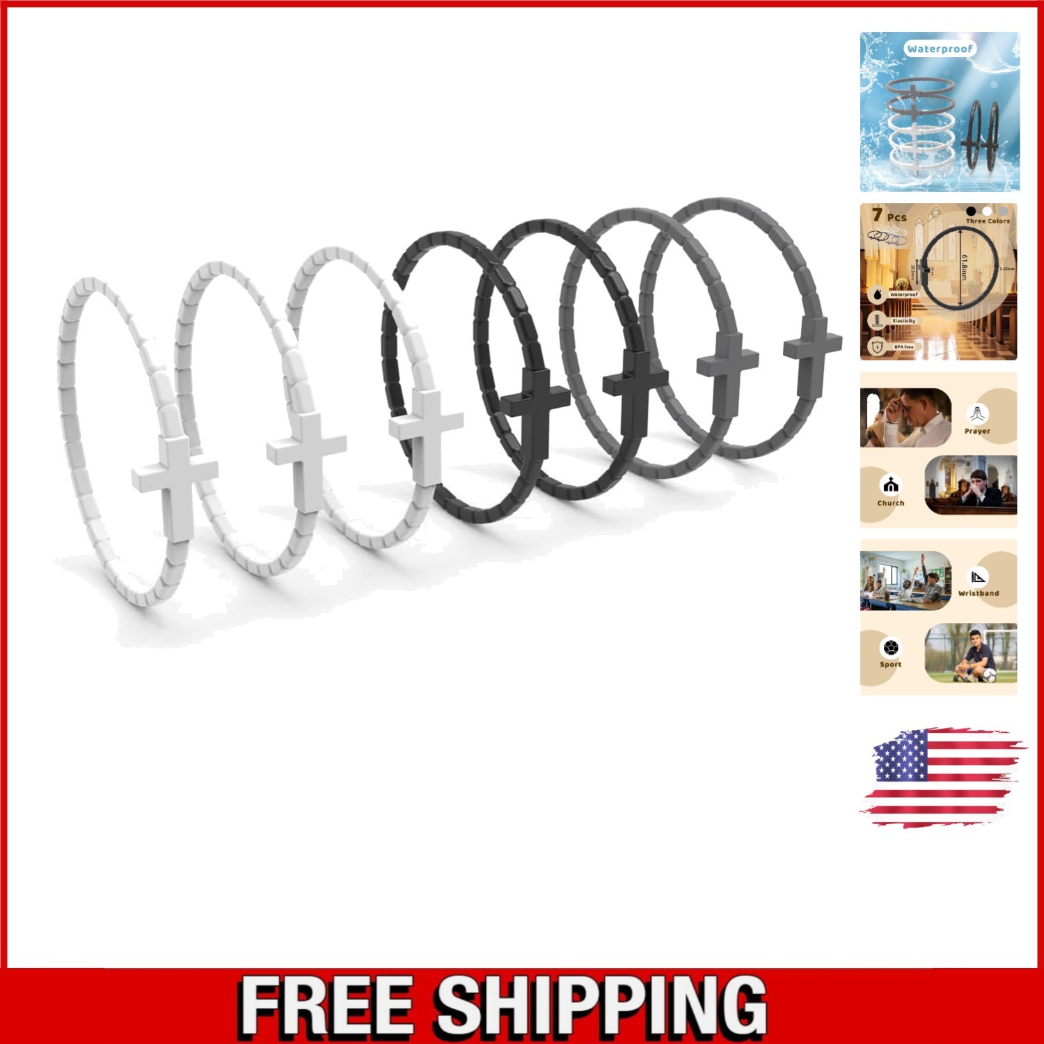 Variety Pack of 7 Colorful Silicone Cross Bracelets – Perfect for Everyday Wear