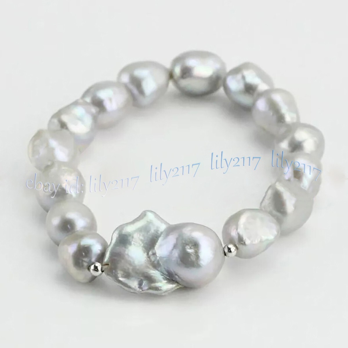 9-10mm Natural Gray Pearl Huge Reborn Keshi Baroque Pearl Elastic Bracelet 8 in