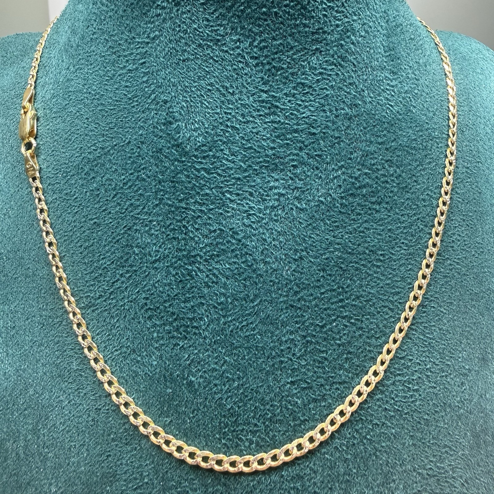 Curb Diamond Cut Chain Gold Plated Solid 925 Silver Two Tone ITALY 18” 2.7mm