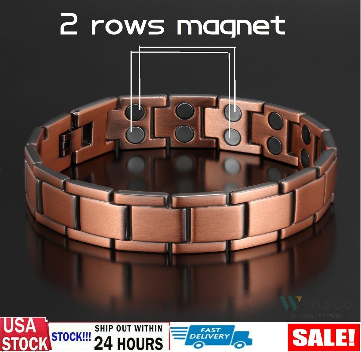2 Pack Pure Copper Magnetic Bracelet Arthritis Pain Therapy Energy Cuff Bangle
