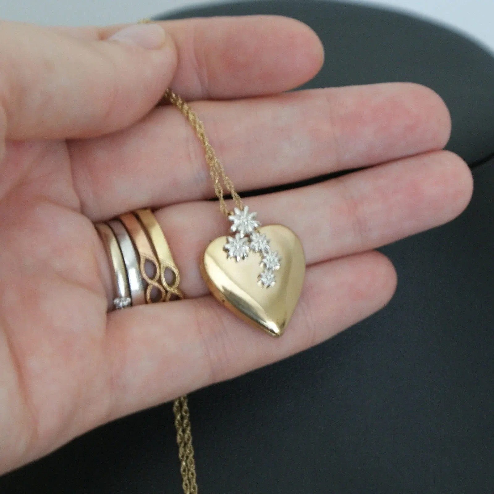Vintage 14k White Yellow Gold Fill Heart Locket Chain USA made See Video c1990s