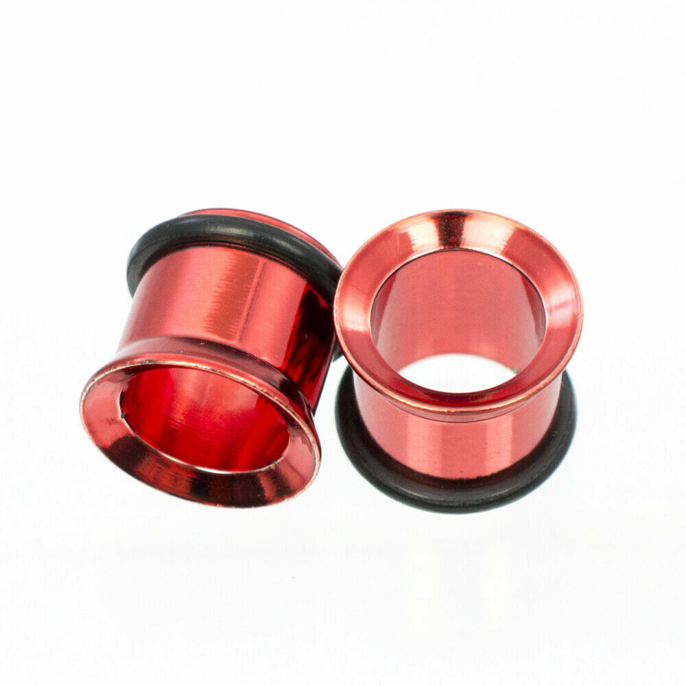 Tunnels Anodized Metallic Red with O-Rings – Sold as a Pair Surgical Steel