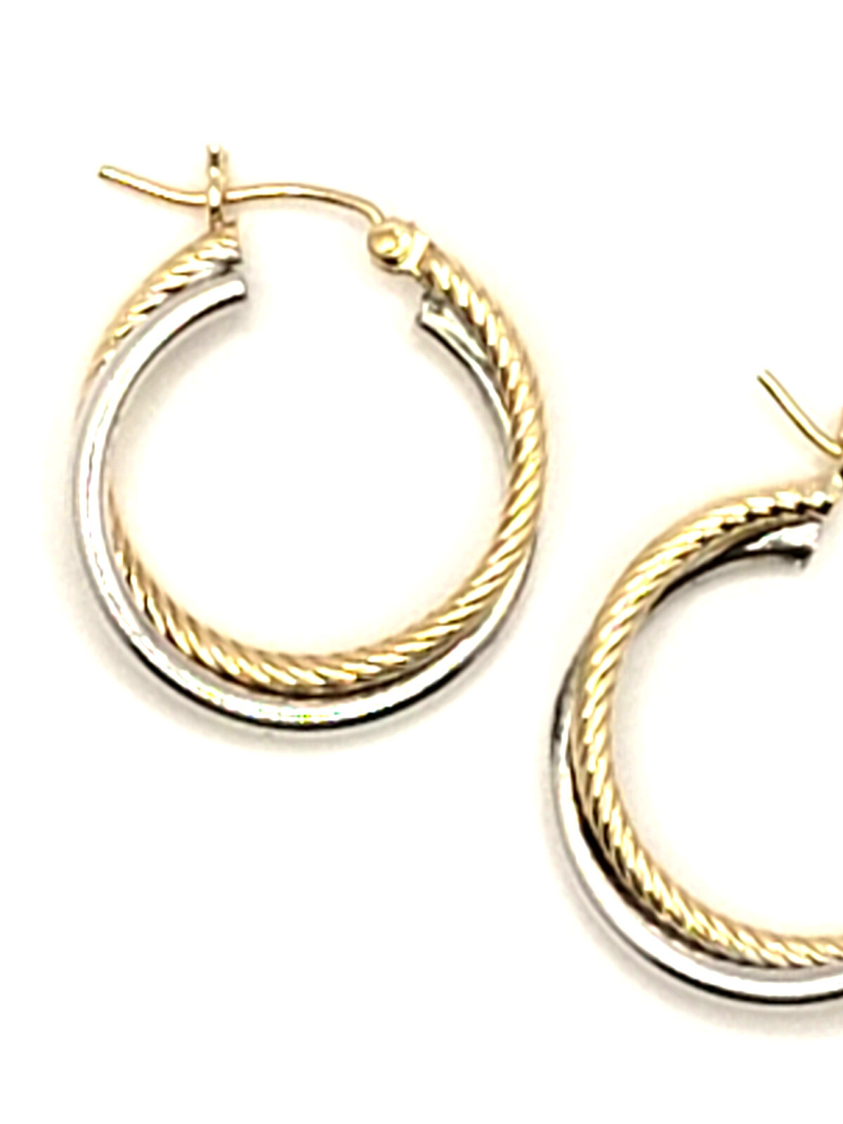 14K Yellow Gold & 925 Sterling Silver Twist Hoop Vintage Earrings – 1” Inch