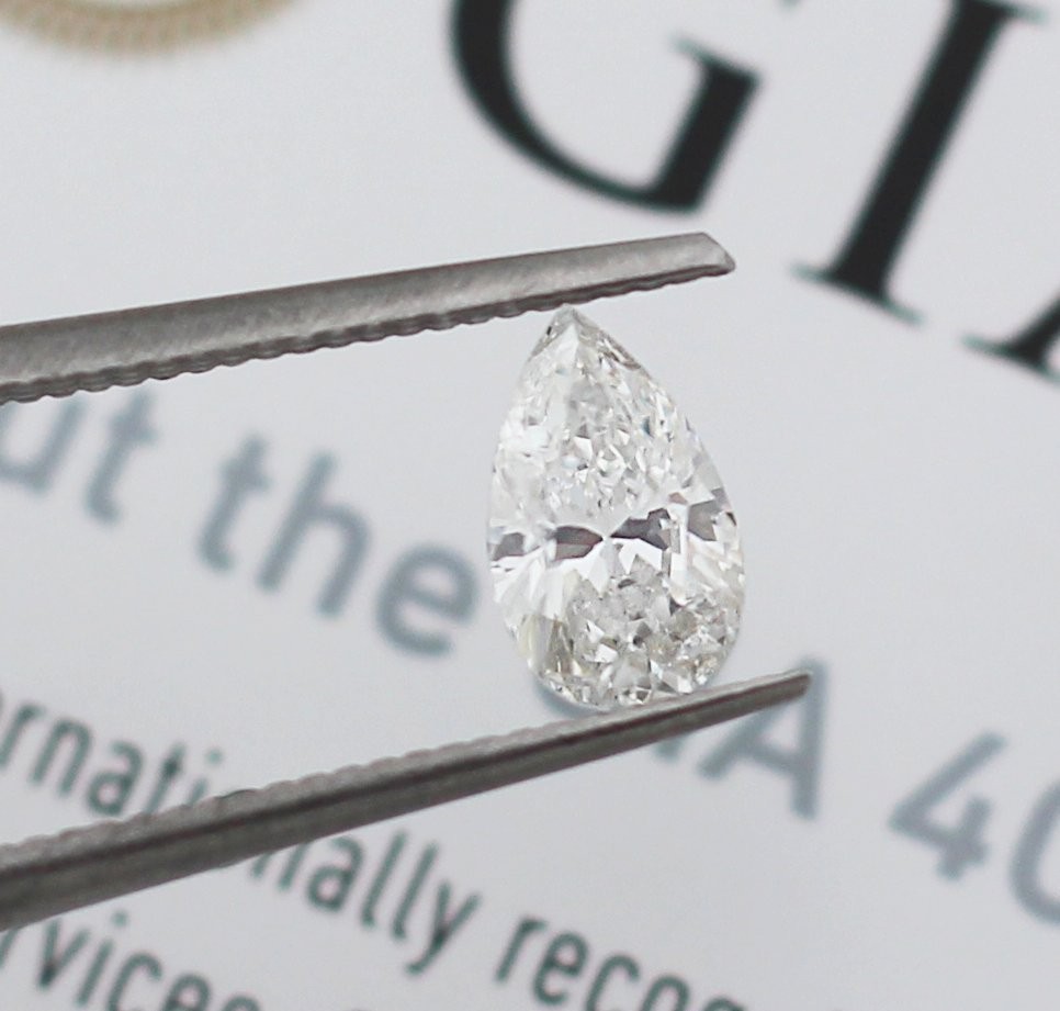 GIA Certified 0.65ct H/I2 Laser Inscribed Pear Brilliant Cut Loose Diamond