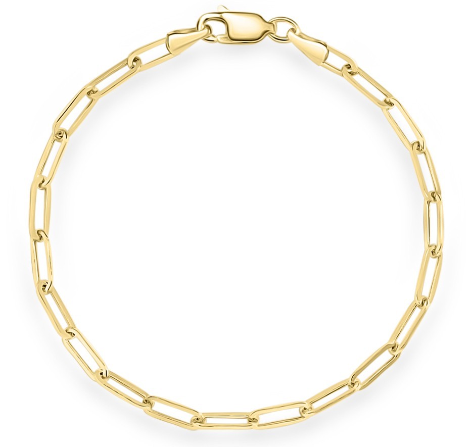 1/20 14K Yellow Gold Paperclip Bracelet 2 mm 7 Inch Women Men Lobster Lock