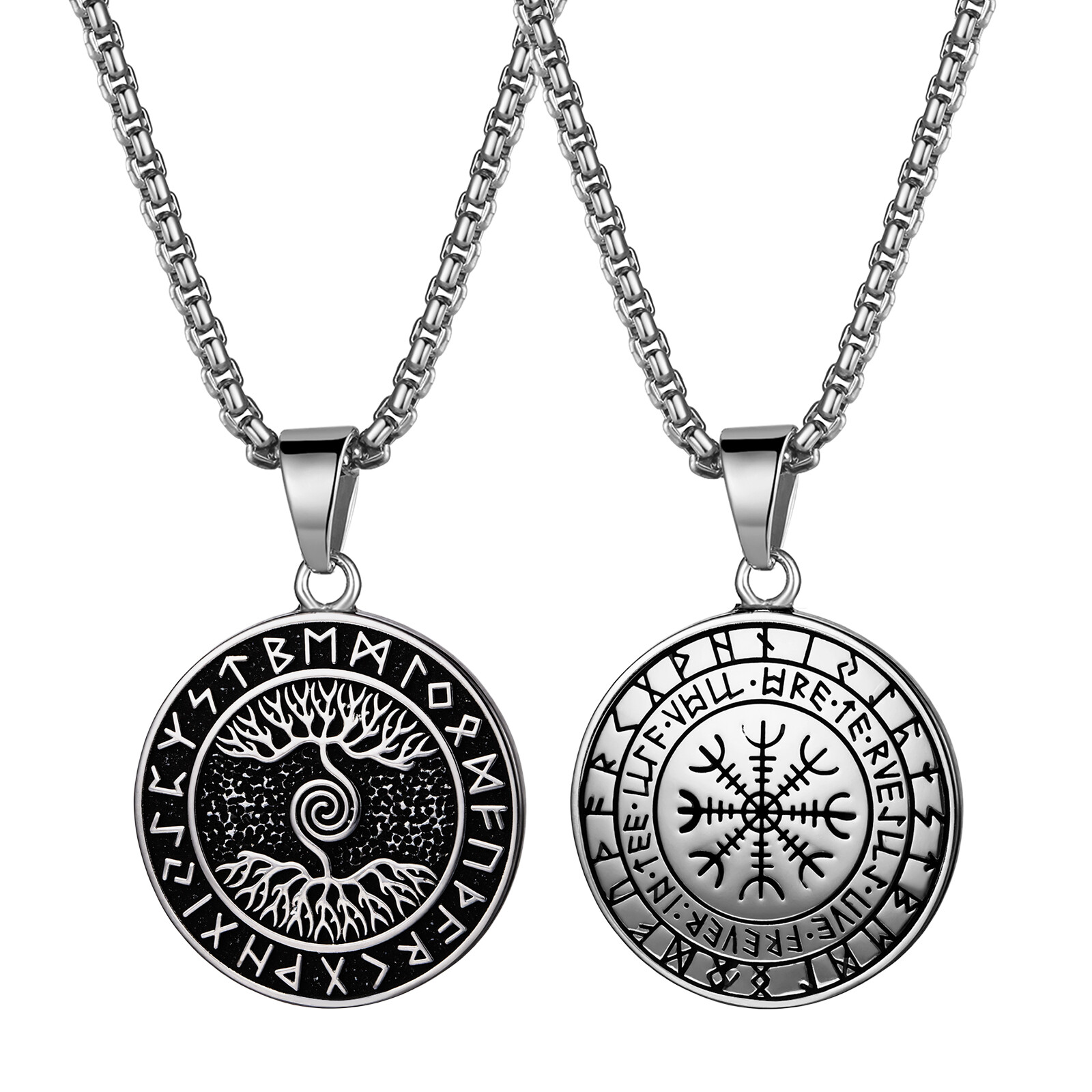 Mens Viking Necklace Tree of Life Pendant Classic Stainless Steel Necklace Chain