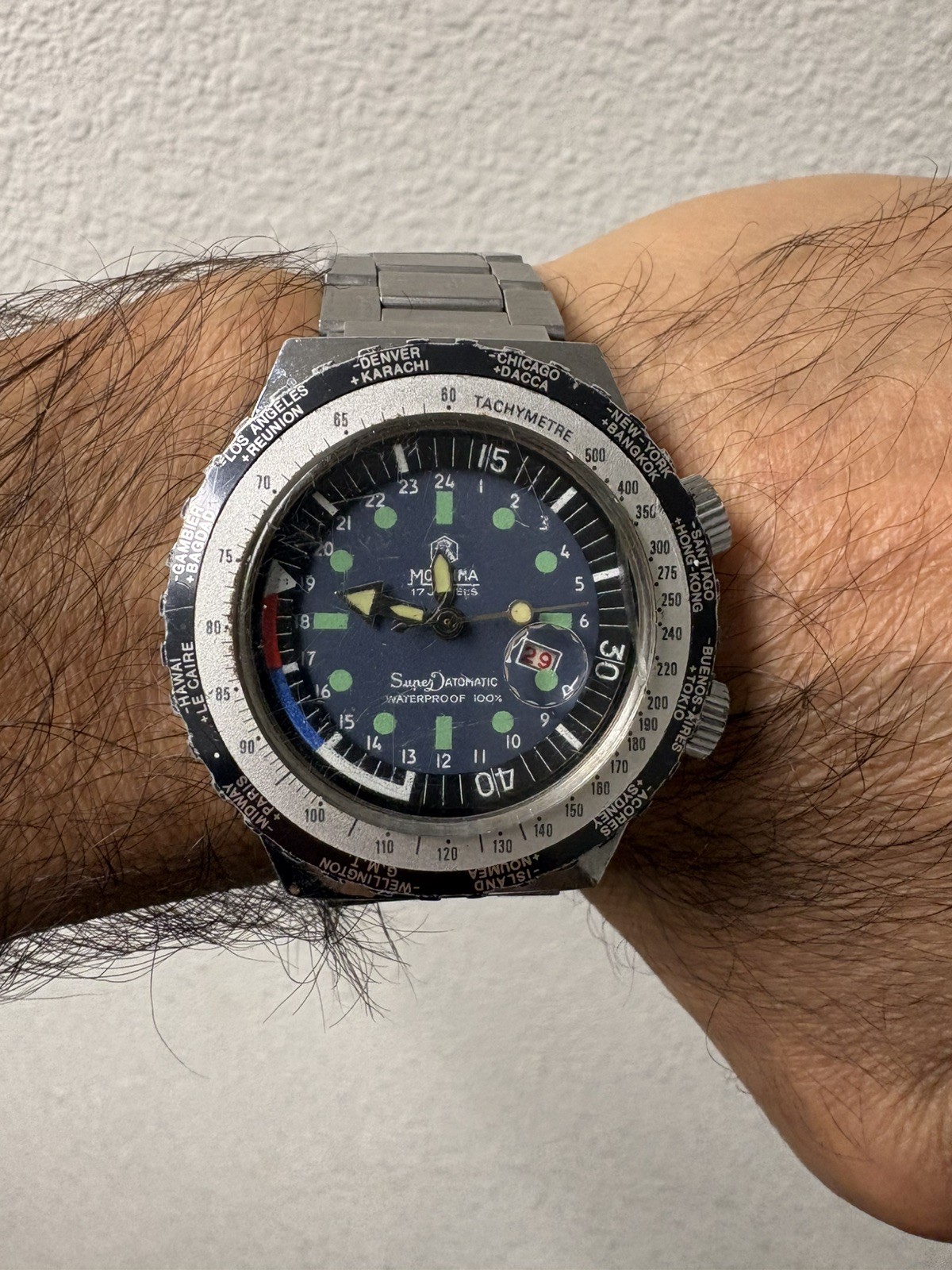 Vintage Diver Mortima Watch Compressor SuperDatomatic Gmt World Time Waterproof