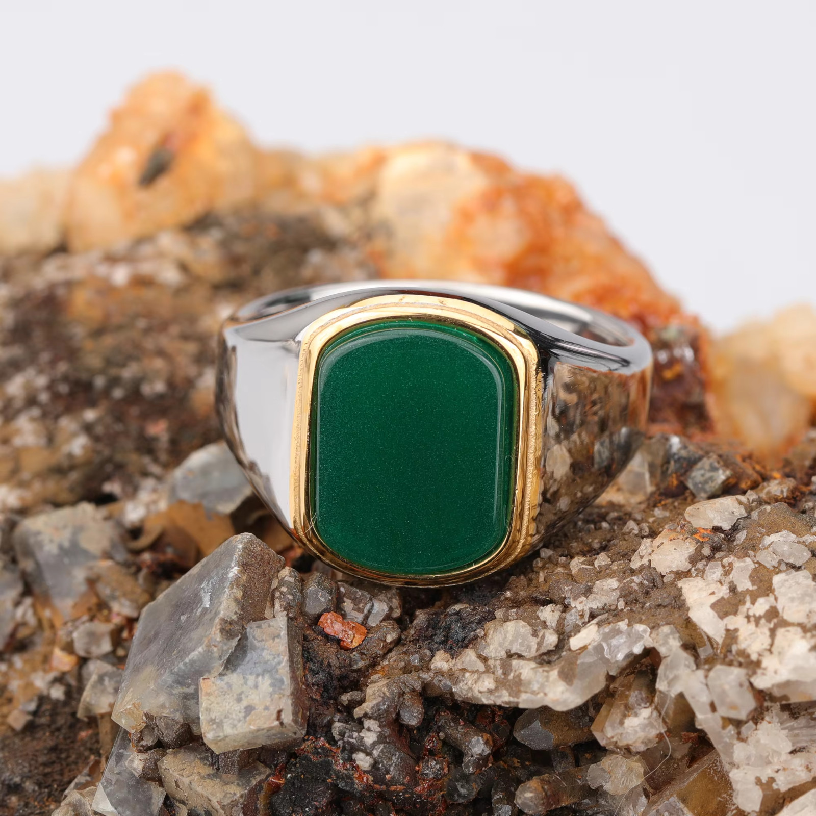 Men Ring High Quality 316L Stainless Steel Mix Gold Silver Red Stone Rectangle