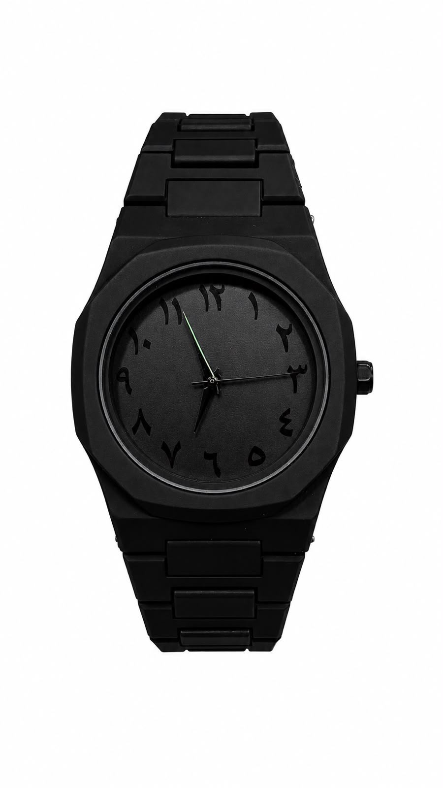 Black Analog Wrist Watch Arabic Numeral Dial Black Metal Bracelet