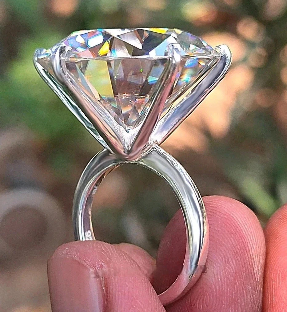 Rare 12 Ct Certified Treated White Diamond Solitaire Ring In 925 Silver