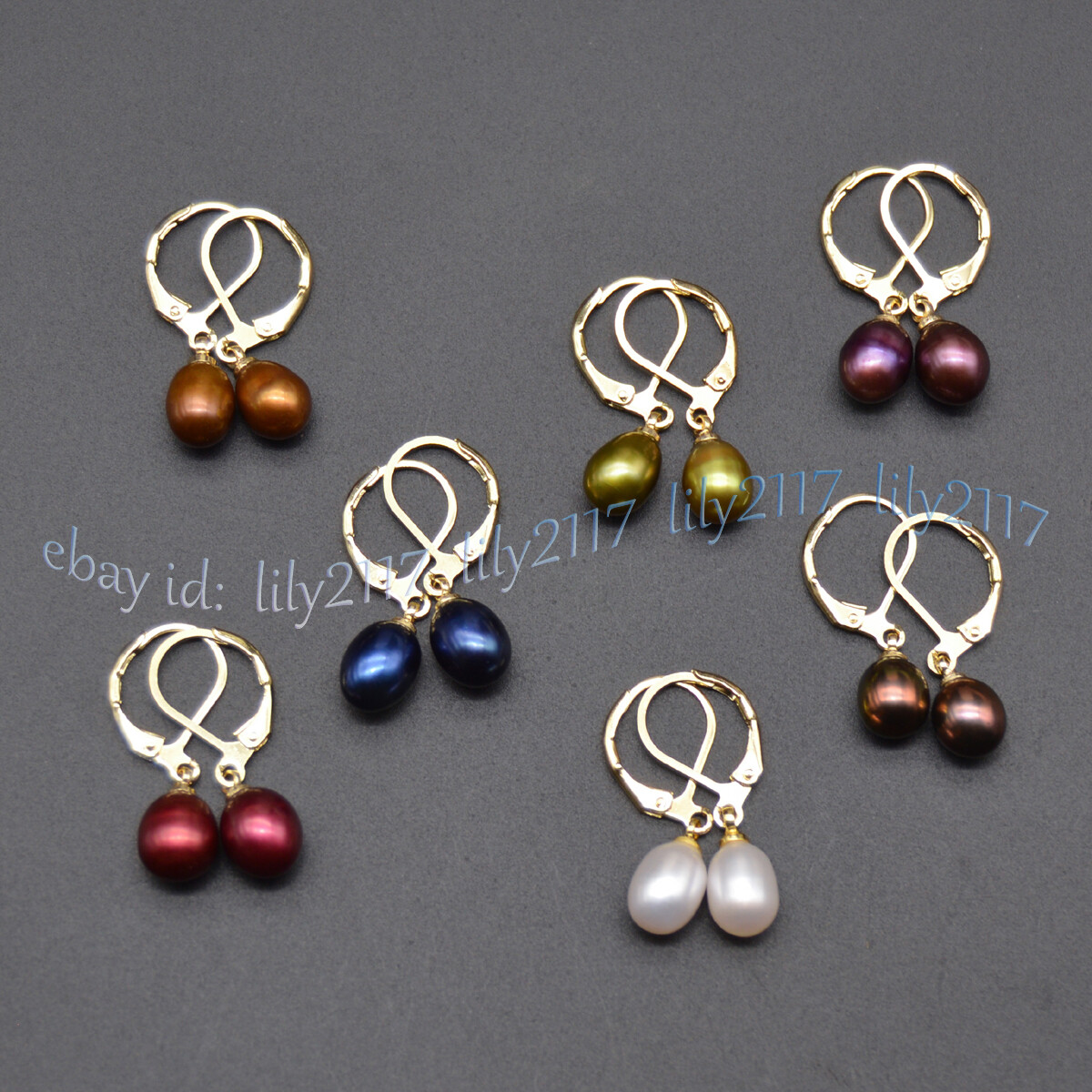 Multicolor 7-8mm Natural Freshwater Rice Pearl Dangle Gold Leverback Earrings