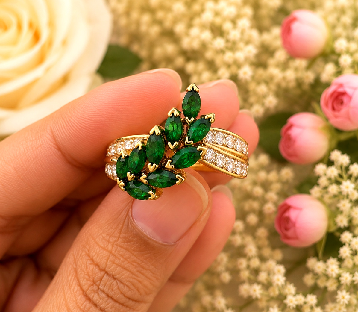 2Ct Marquise Lab Created Green Emerald Wedding Band Ring 14K Yellow Gold Plated
