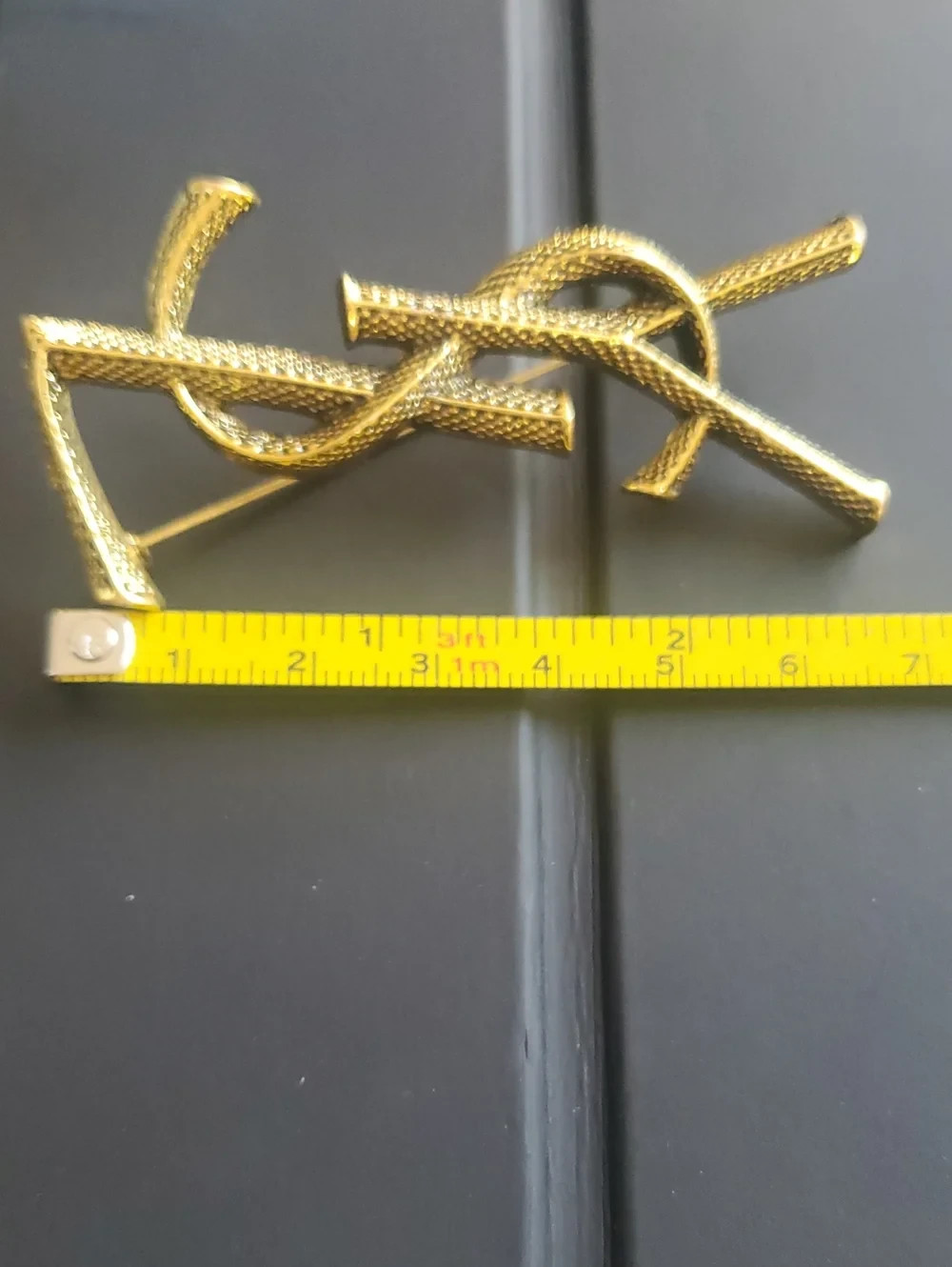 YSL Saint Laurent Paris Cassandre Brooch Stamped Gold