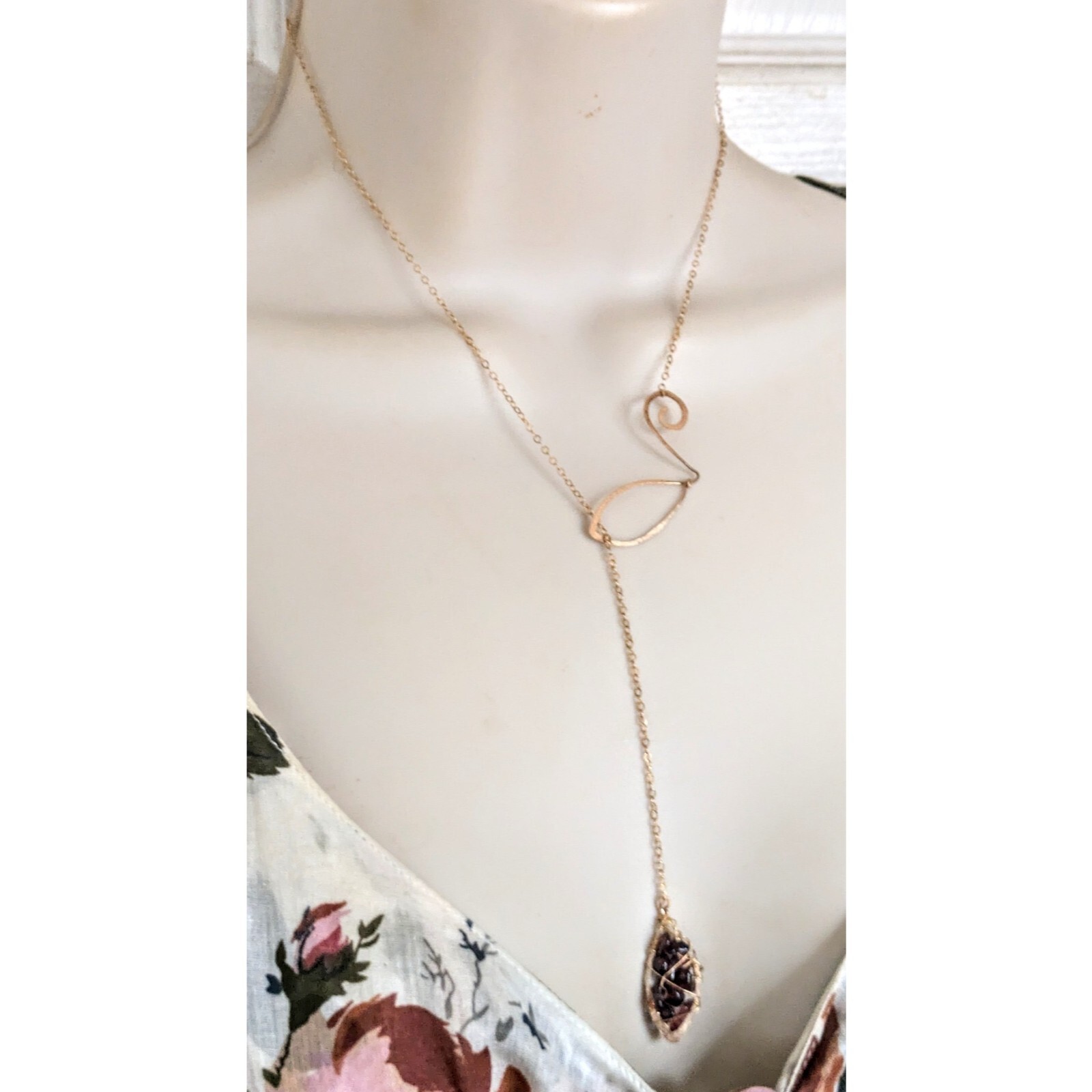 Artisan 14k Yellow Gold Filled Purple Garnet Lariot Y Slide Pendant Necklace