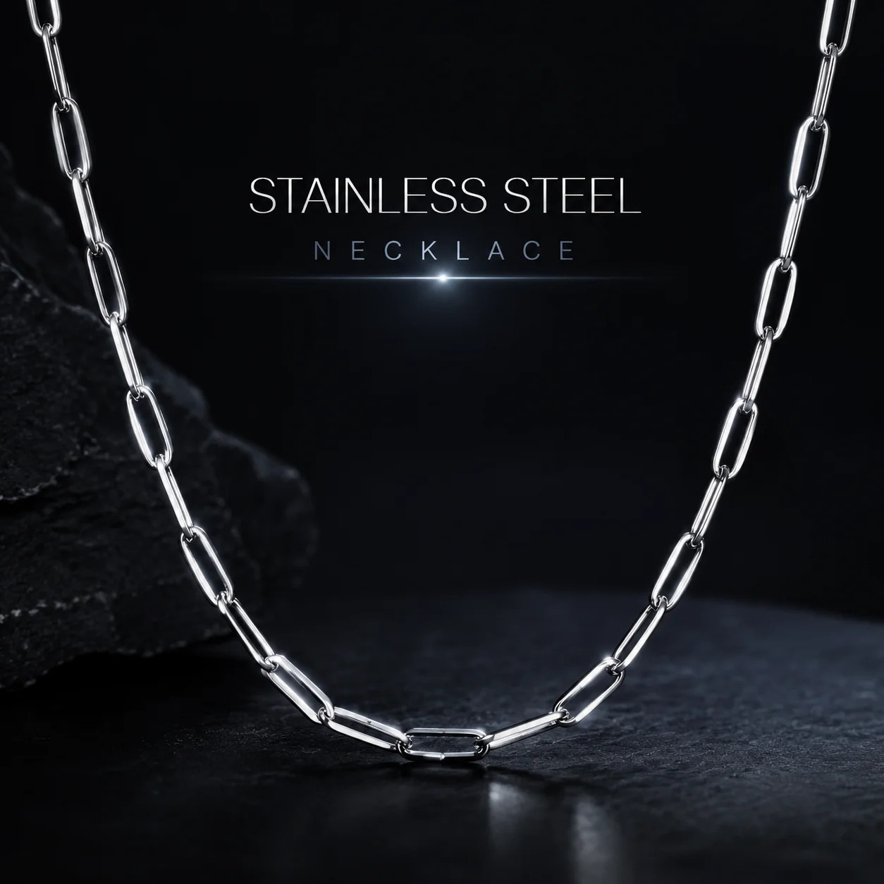 Anti-Fade Waterproof Titanium Steel Flat Paperclip Link Choker, Hip Hop Polished