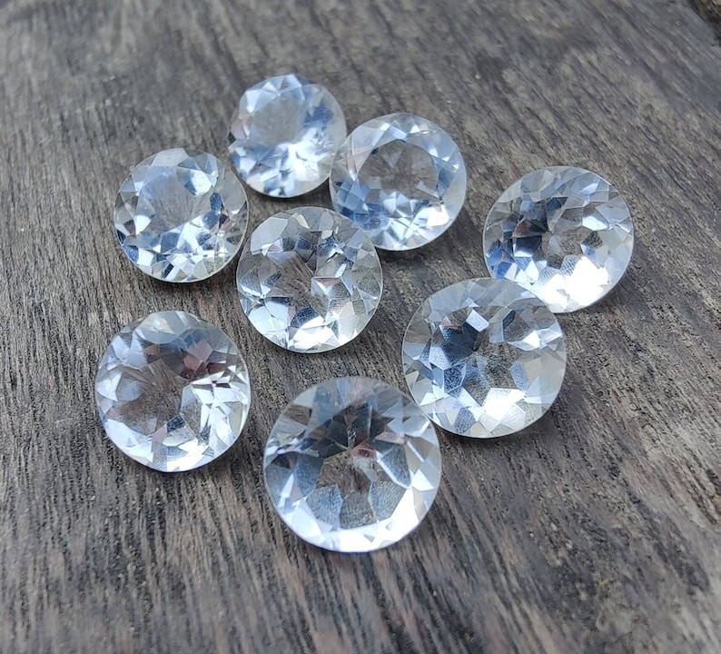 Natural Crystal Quartz Round Faceted Cut Loose Gemstones for Jewelry Making