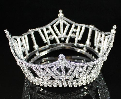 MISS AMERICA MID-SIZE FULL CROWN AUSTRIAN RHINESTONE TIARA PAGEANT SILVER T1297