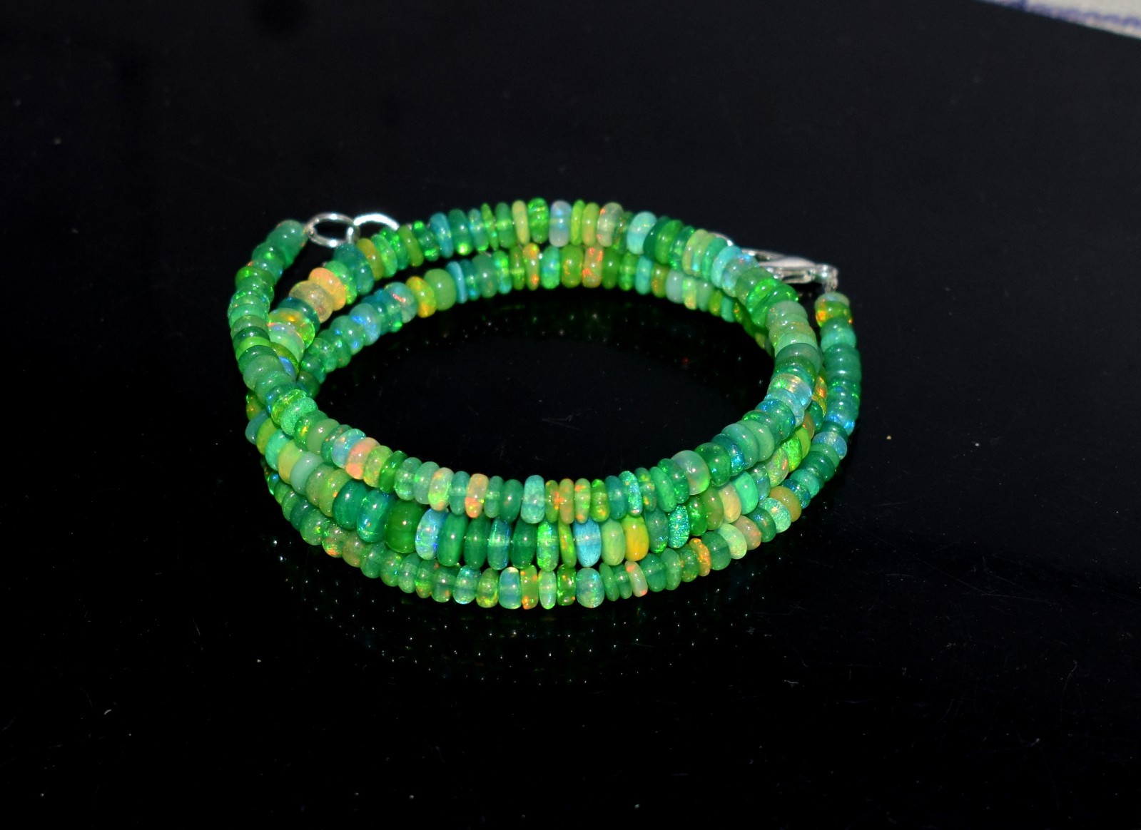 16”Natural Ethiopian Opal Wello Fire Opal Gemstone Bead Necklace AF710