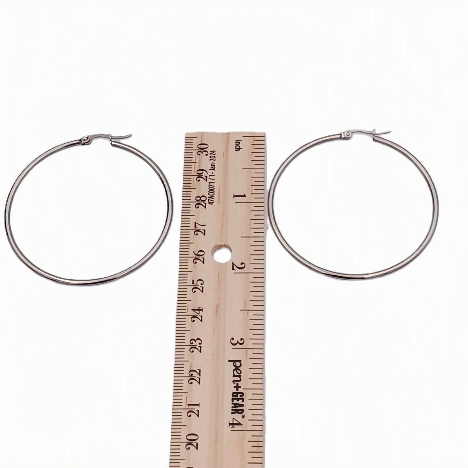 Steel Color Stainless Steel Large Hoop Earrings 50mm Minimalist Round Circle Lig