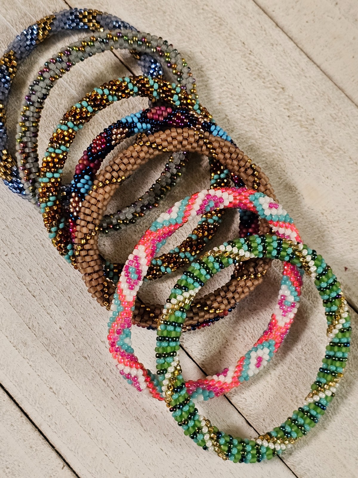G14 7 PCs Nepal Beaded Bracelets Assortment Seed Bead 7″ Average Size FREE SHIP