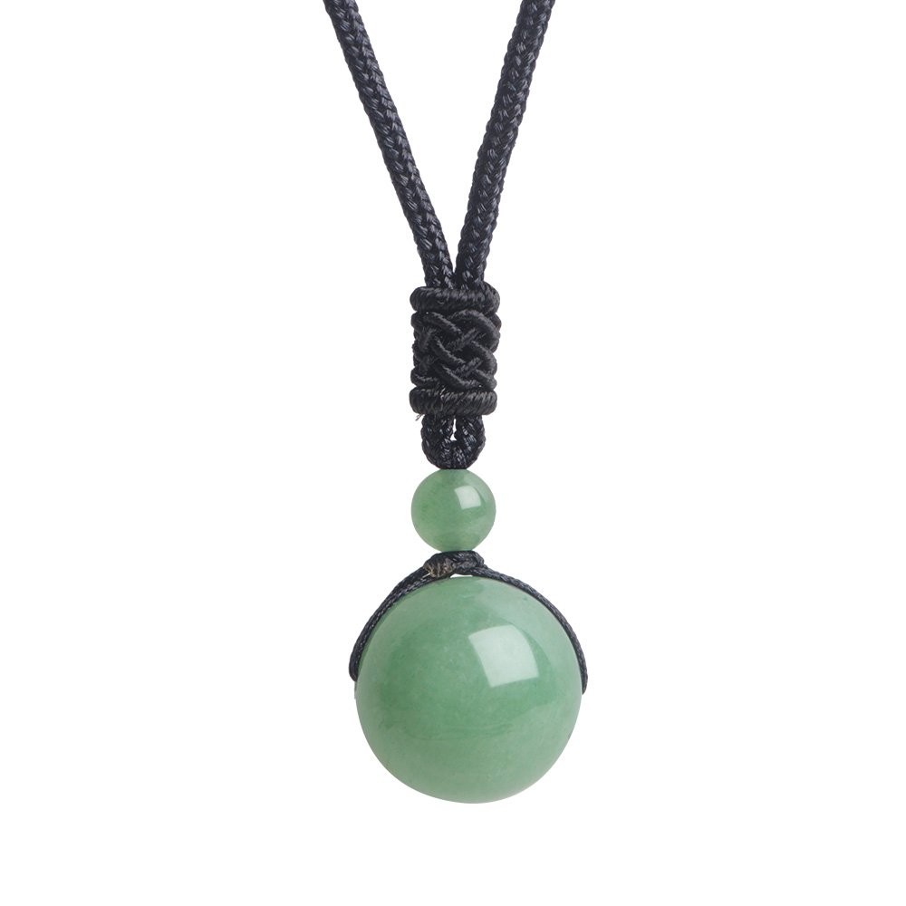 Unisex Genuine Round Gemstone Beads Pendant Necklace Green Jade Aventurine