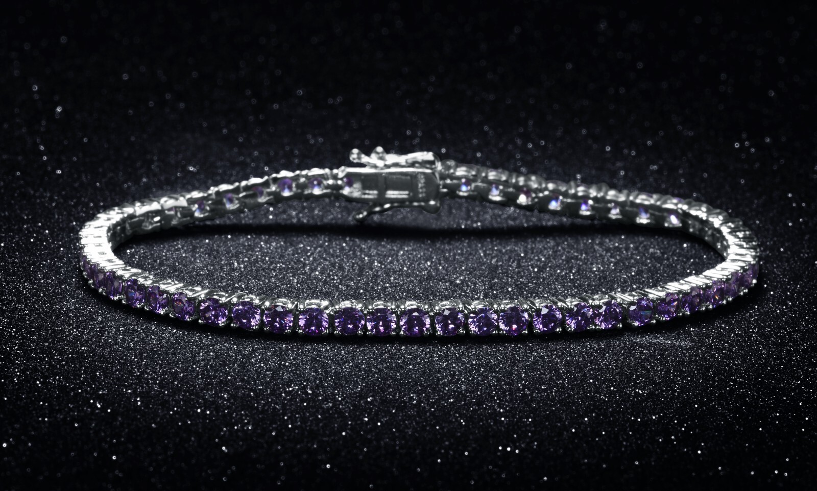 18k White Gold Plated Amethyst Cubic Zirconia 4mm Round Cut Tennis Bracelet-7.5″
