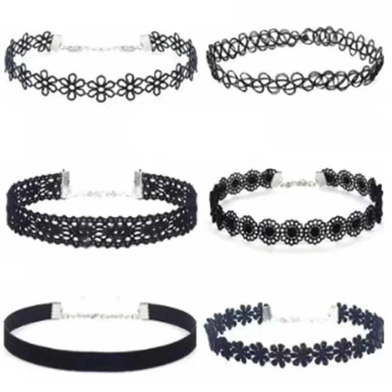 6pc Choker Necklace Set Black Velvet Classic Women Chain Collar Lace Stretchy US