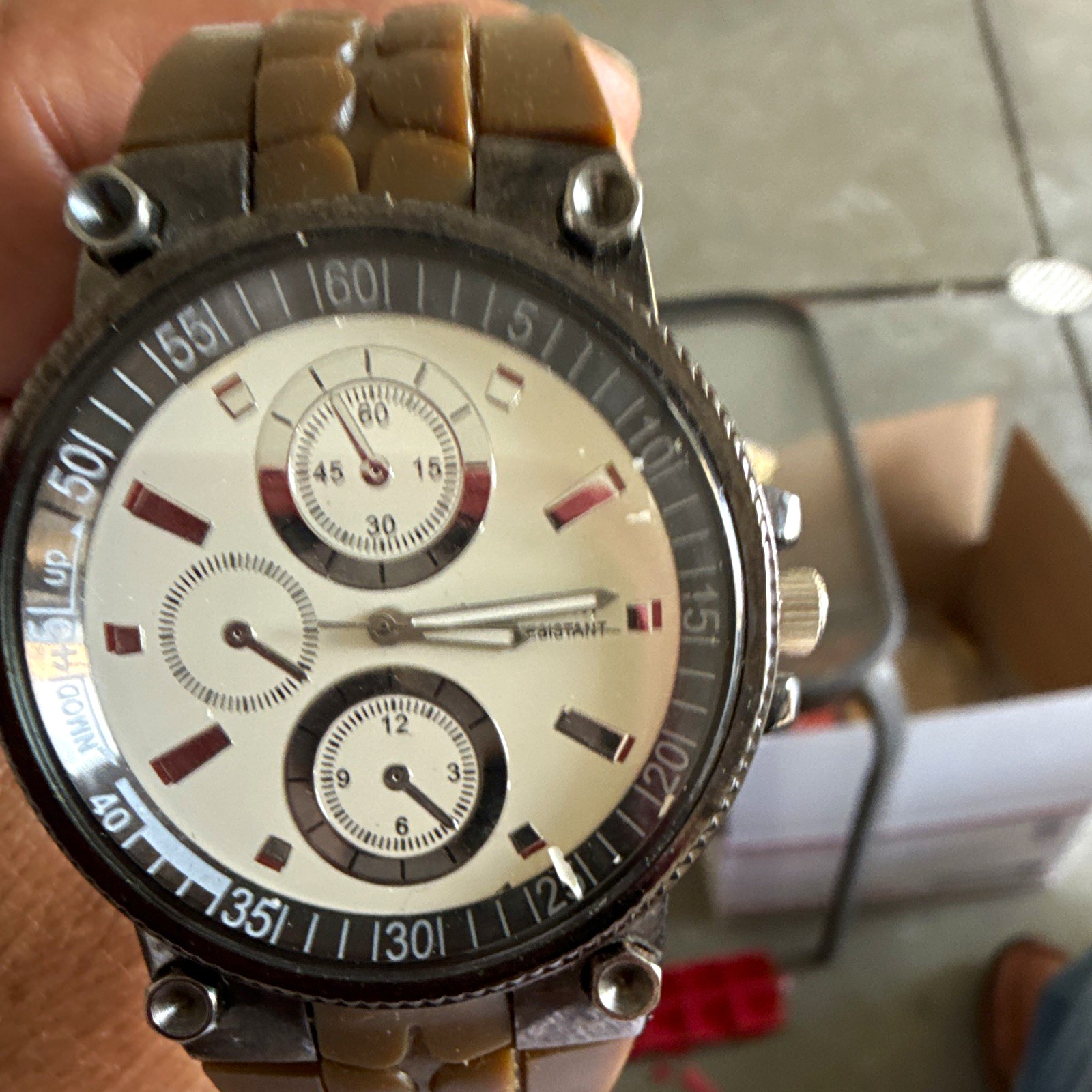Aqua Sport Quartz Chronograph Tachymeter 45mm Black/White Brown Rubber 100m