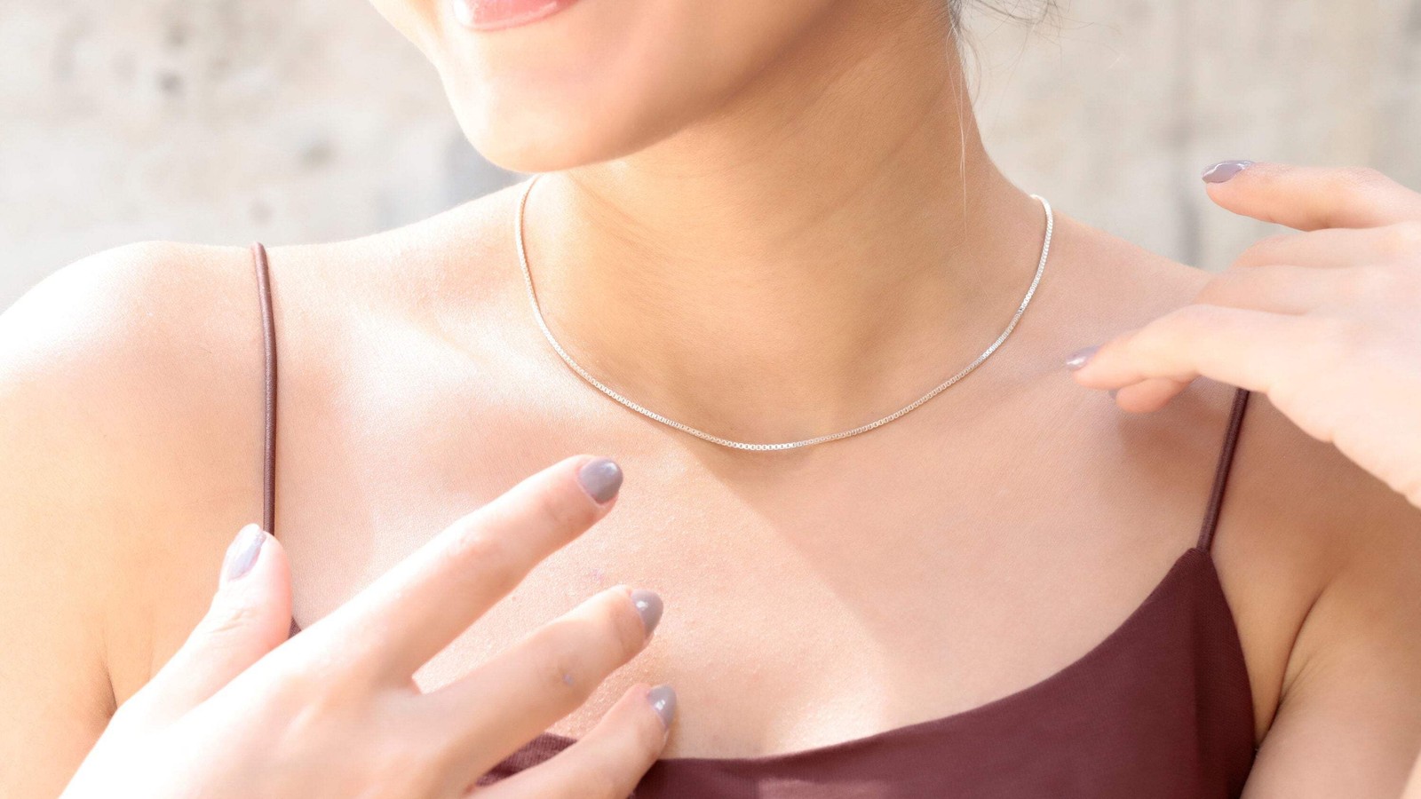 14K Gold Box Chain Necklace, 1mm Box Chain Delicate Choker Jewelry