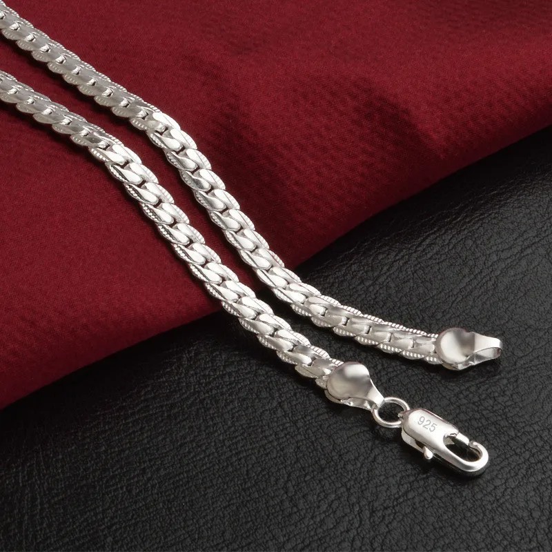 New 925 Sterling Solid Silver Chain Necklace Jewelry for Women & Men Fashion