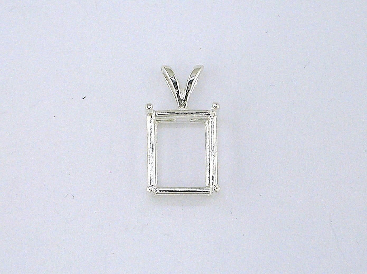 Emerald Cut 4 Prong Pendant Setting Sterling Silver