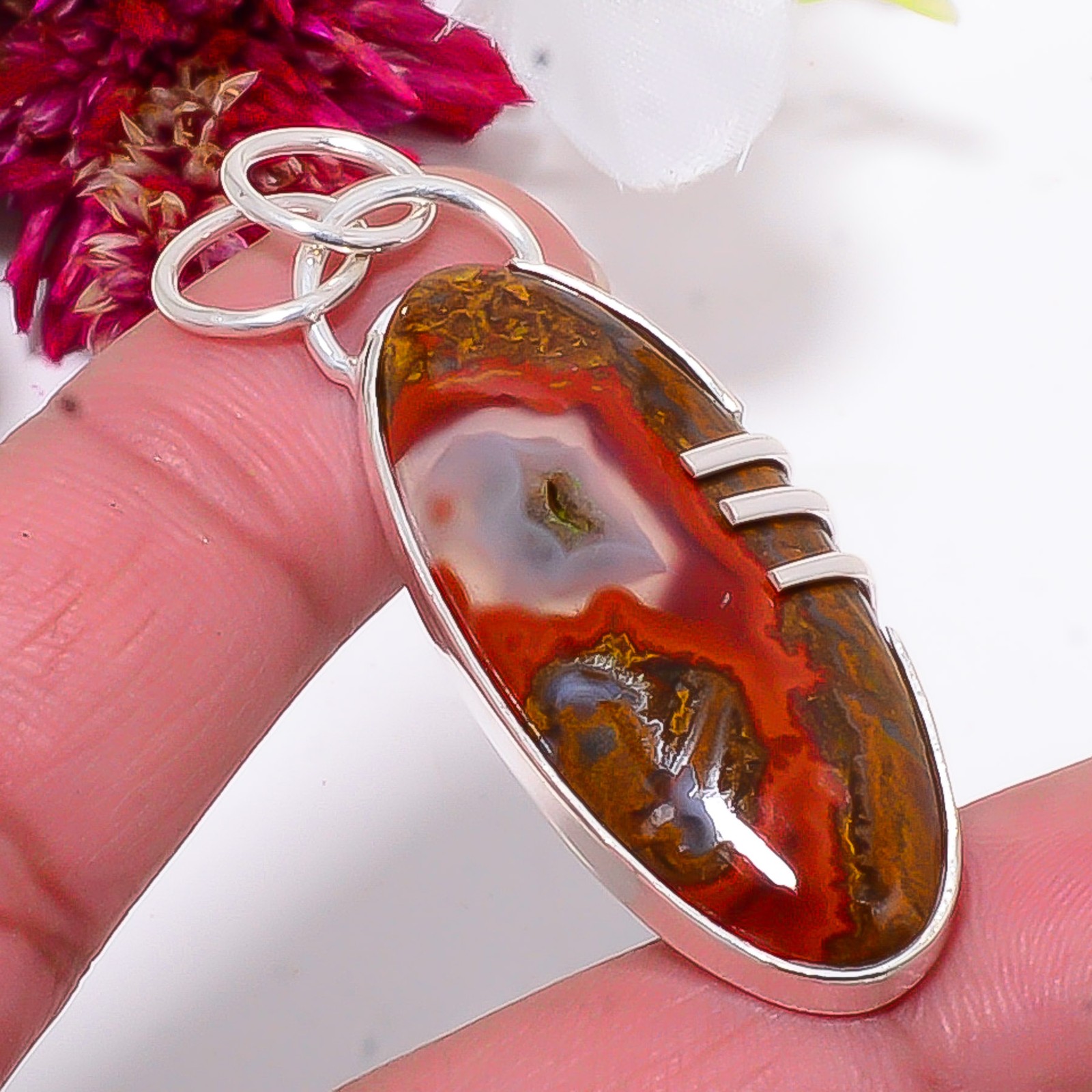 Seam Agate – Morocco Designer Handmade 925 Sterling Silver Pendant 1.95″ Sku2