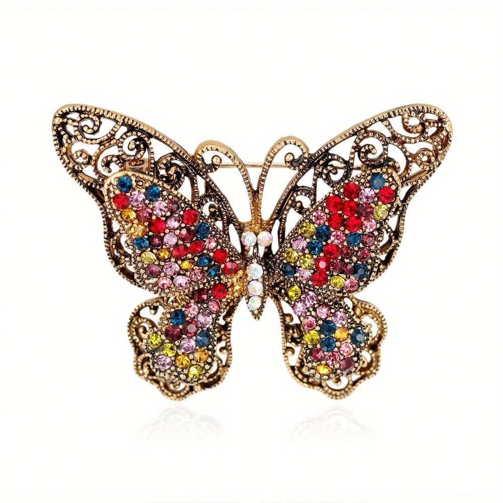 Vintage Colorful Crystal Butterfly Brooch For Women Men Classic Shining Boutique