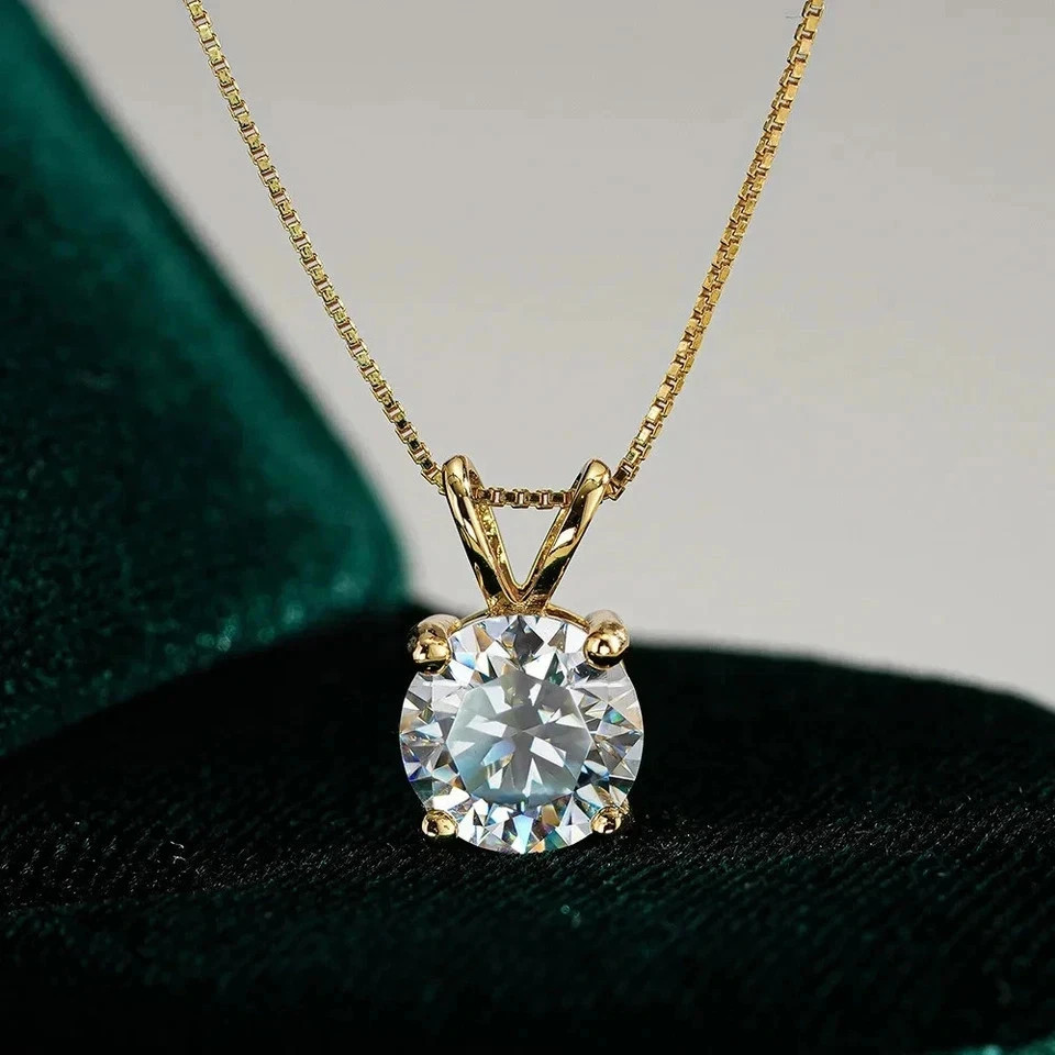 2Ct Round Cut Lab Created Diamond 14K Yellow Gold Plated Solitaire Pendant