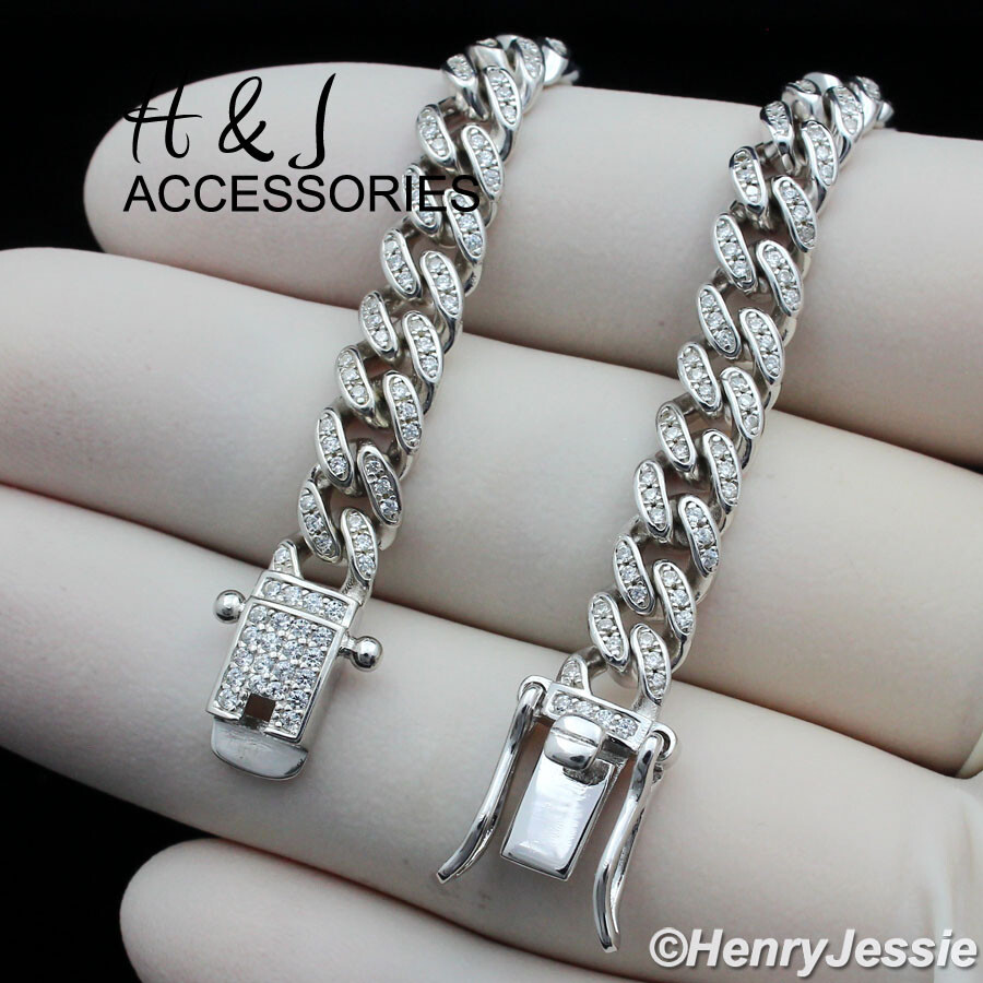 MEN 925 STERLING SILVER 18″-30″X6MM ICY BLING CZ MIAMI CUBAN CURB NECKLACE*SN19
