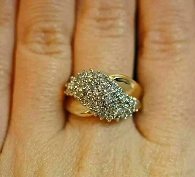 2 Ct Round Lab Created Diamond Cluster Engagement Ring 14k Yellow Gold Plated