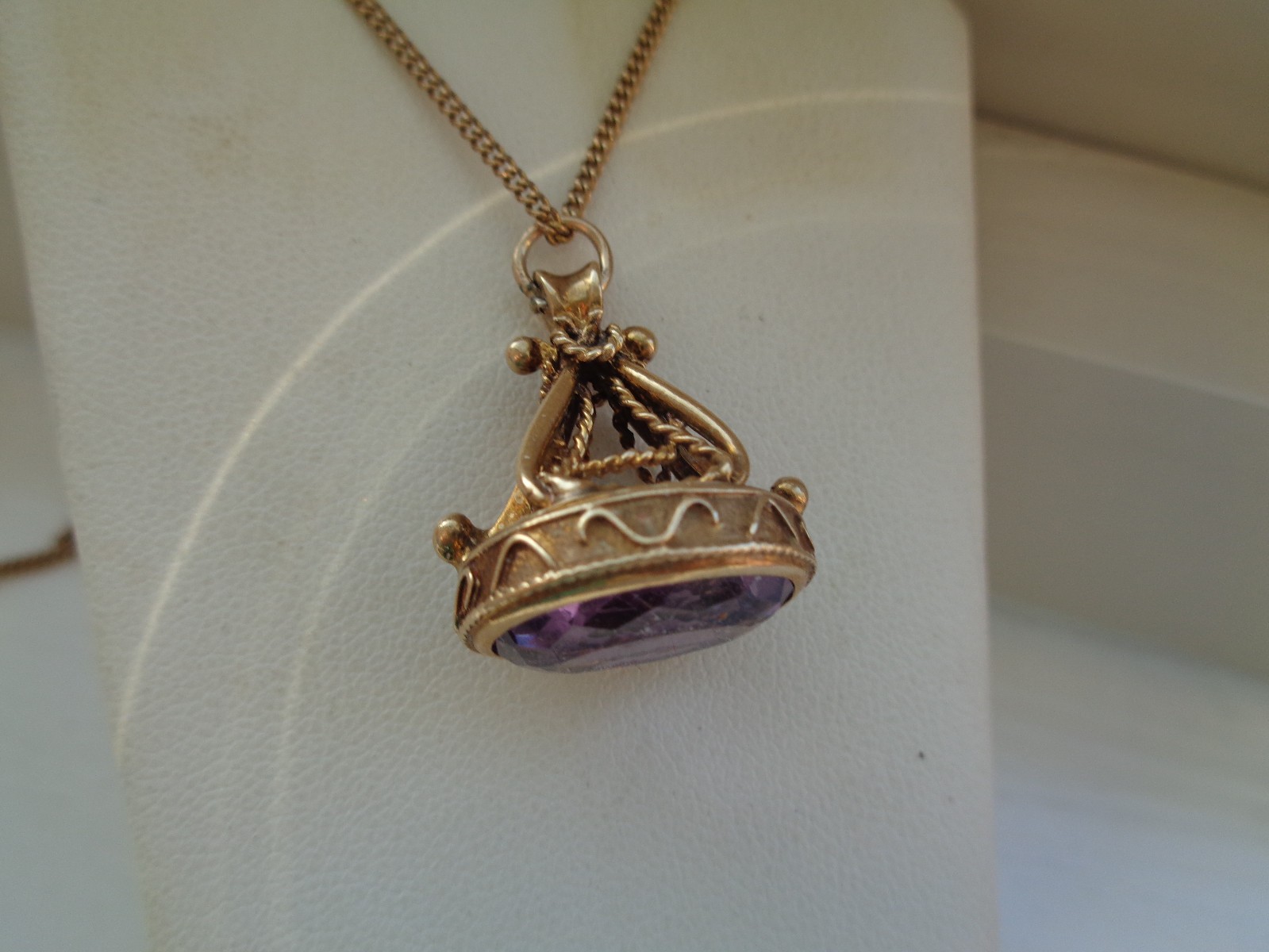 9 Carat Gold Fob with Faceted 3 Carat Amethyst Stone