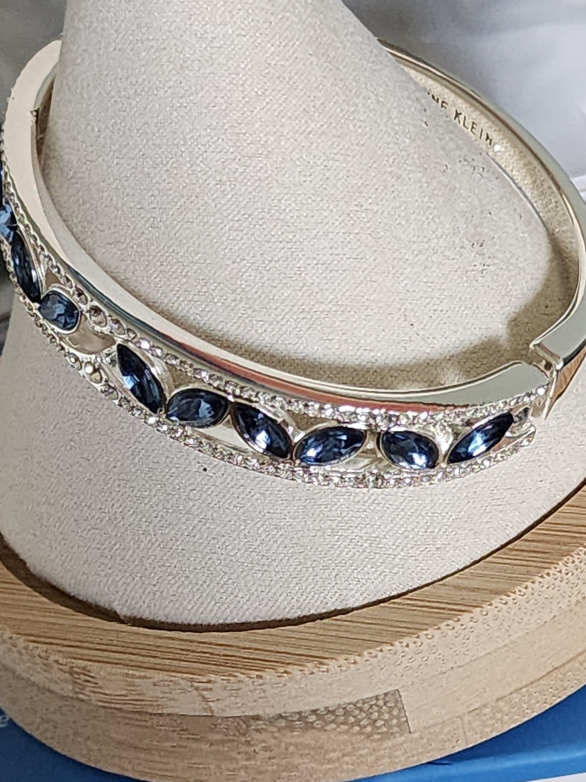 Anne Klein Silver Tone Blue Marquise Crystal Pavé Hinged Stackable Bangle NWT
