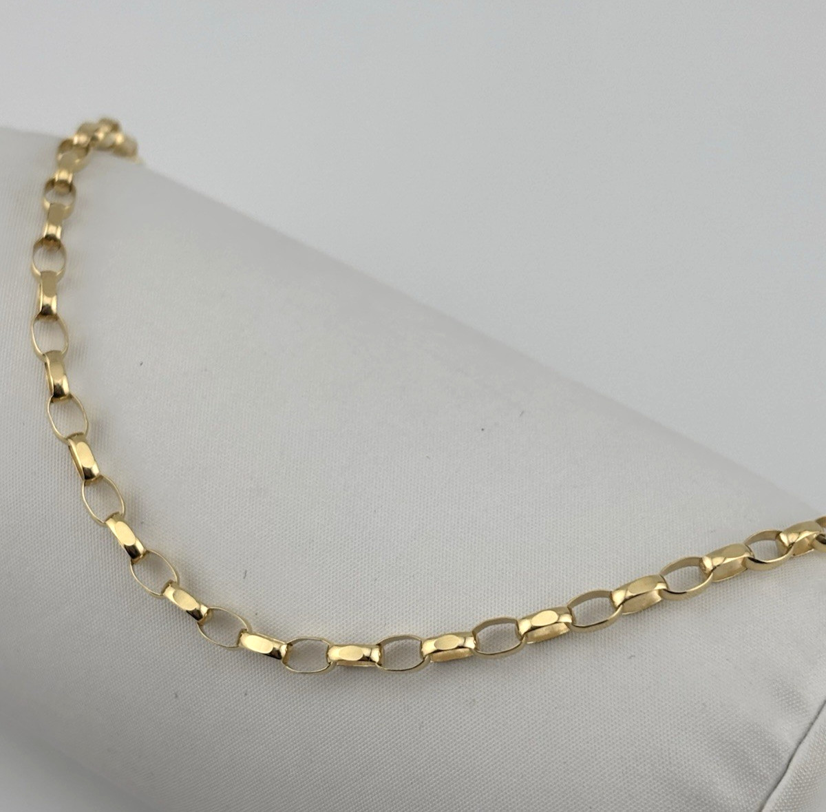 9ct Yellow Gold Ladies Solid Oval 3mm Belcher Bracelet 7.5 Inch Diamond Cut