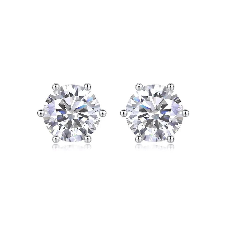 1Ct Round Cut Natural Diamond Women’s 6 Prong Set Stud Earrings 14k White Gold