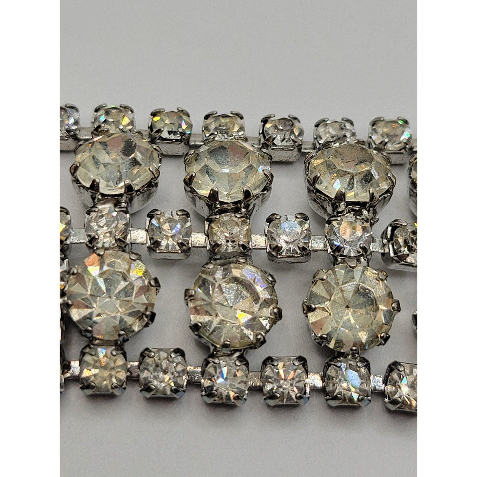 Vintage Weiss Rhinestone Wide Bracelet Rhodium Plated 1950s Mid-Century Glam