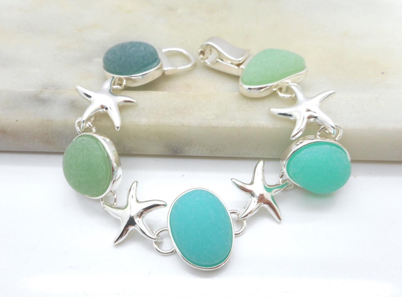 Bohemian Starfish Sea Glass Bracelet Beach Theme NEW Magnetic