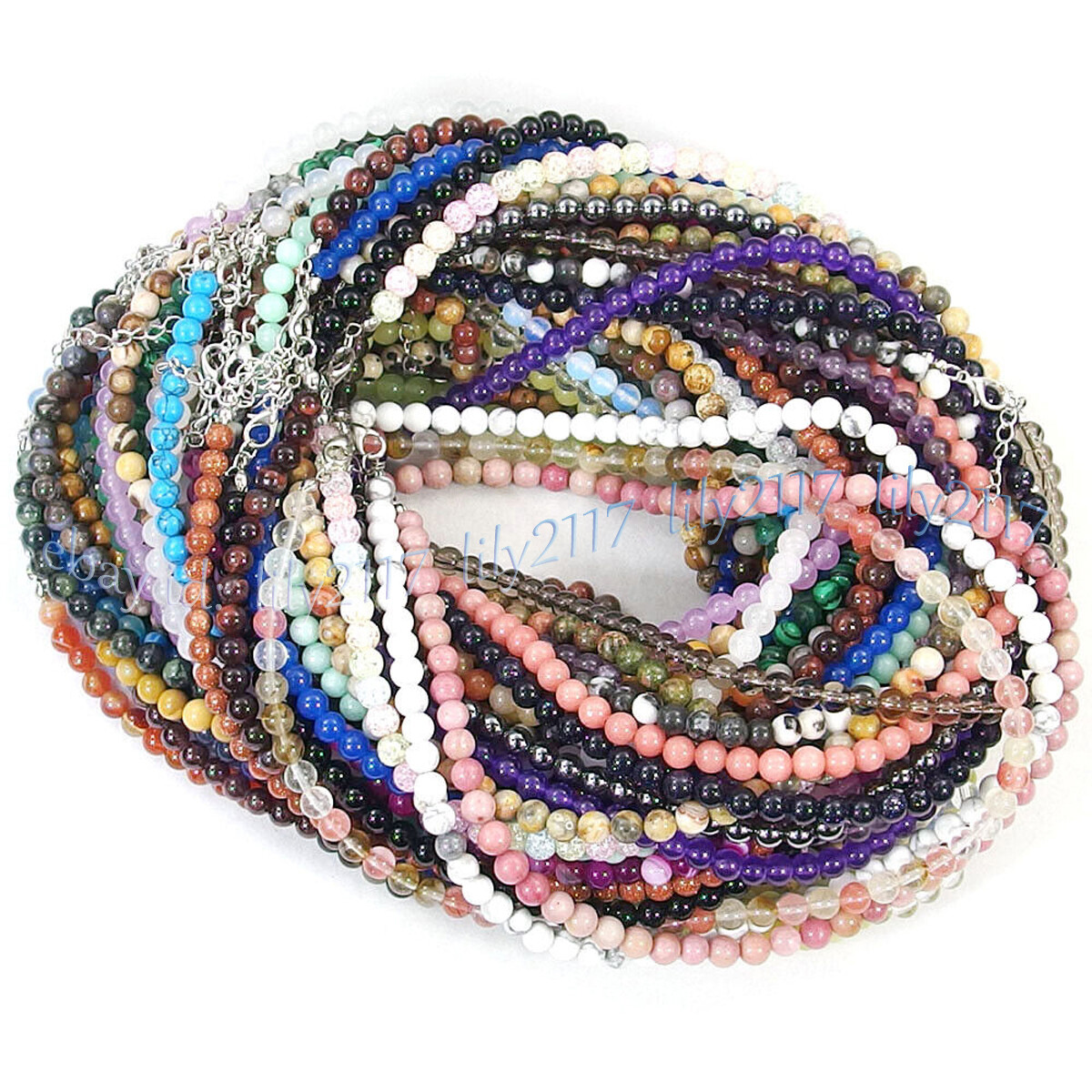 Fashion Jewelry 6mm Natural Multicolor Gemstone Jade Round Beads Necklace 18-36″