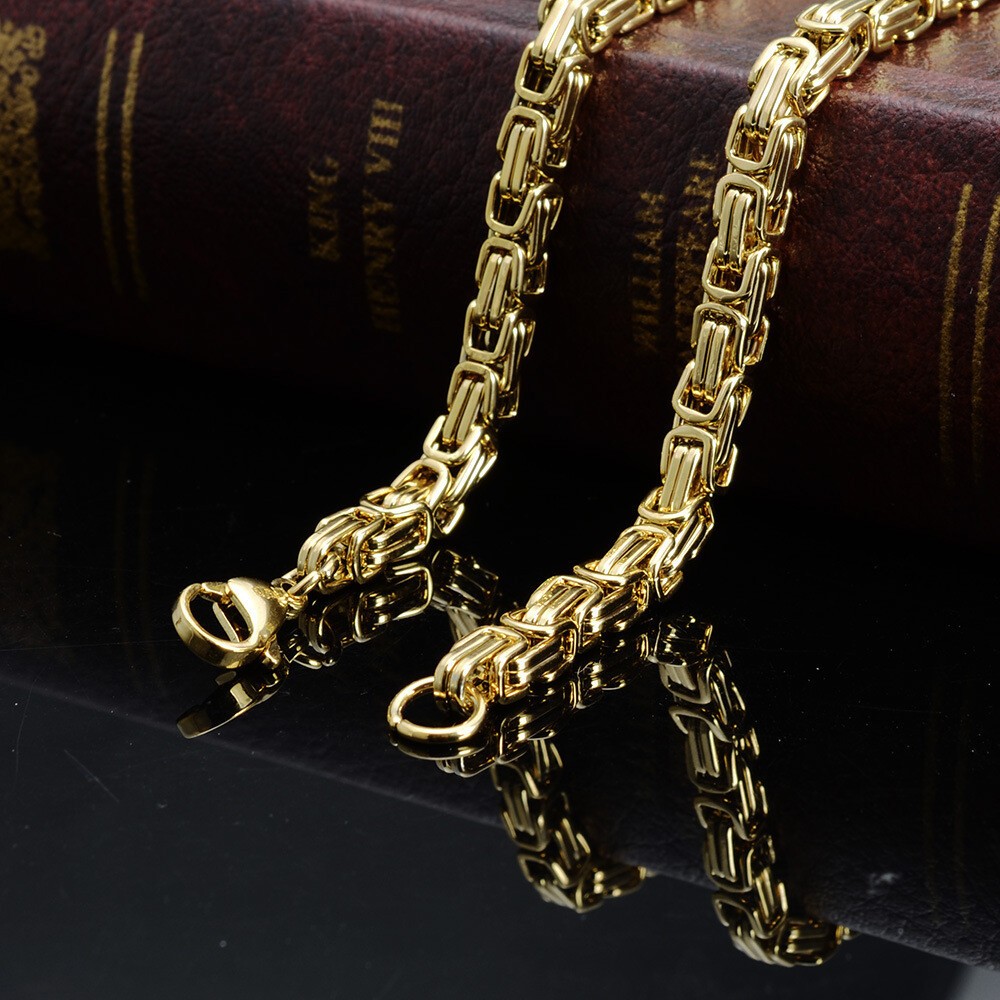 4/5/8mm Stainless Steel Byzantine Link Chain Necklace Men Gold Silver Black