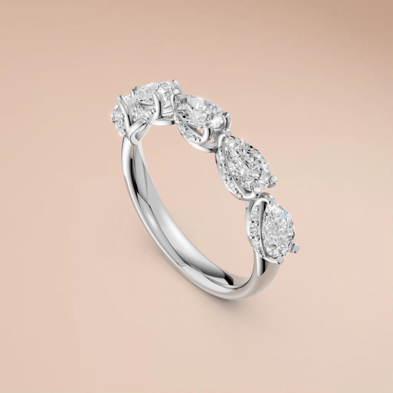 Half Eternity Ring Pear Lab Grown Diamond Stackable Wedding Band
