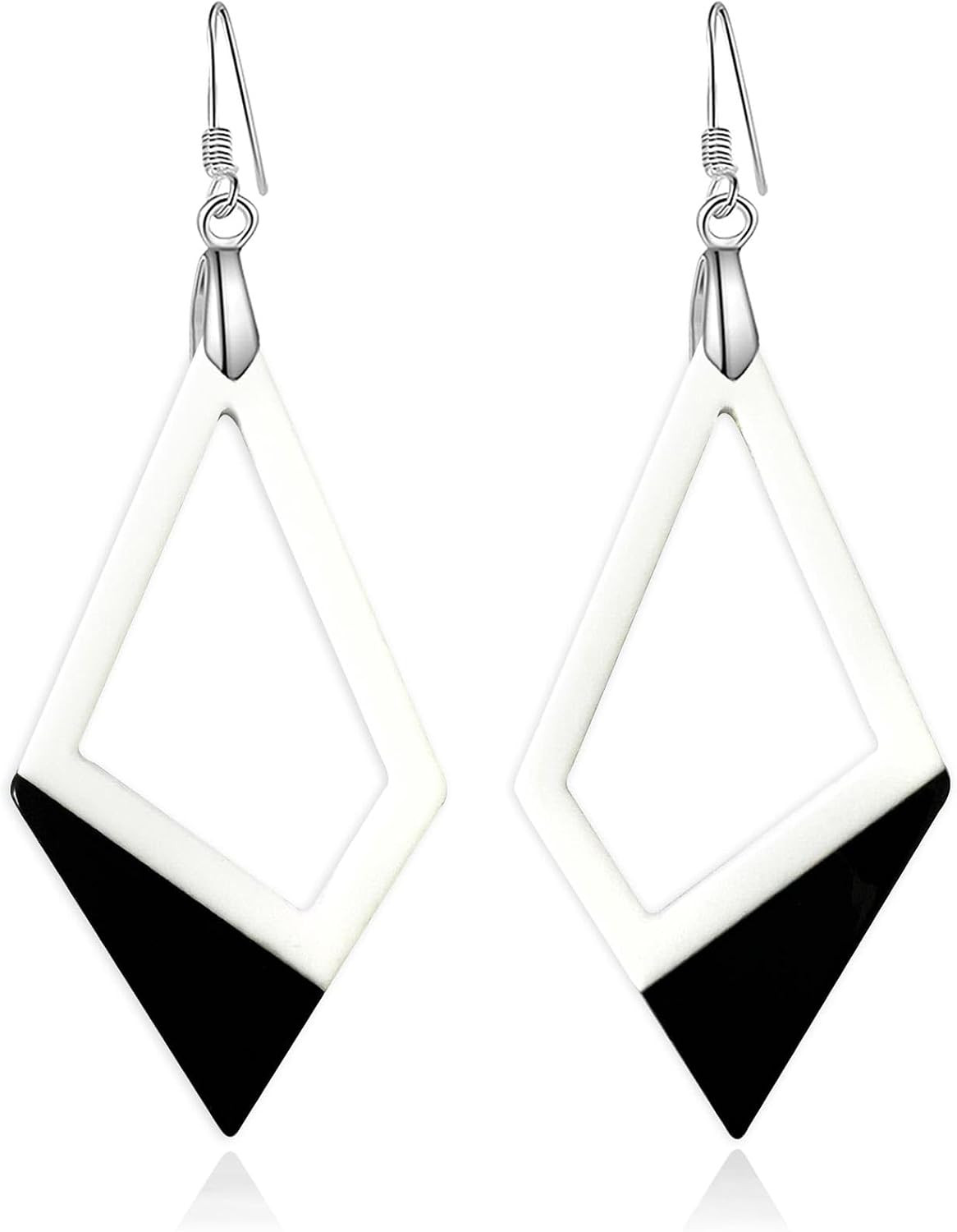 Black White Drop Earrings for Women Rectangle Hollow Geometric Long Dangle Earri