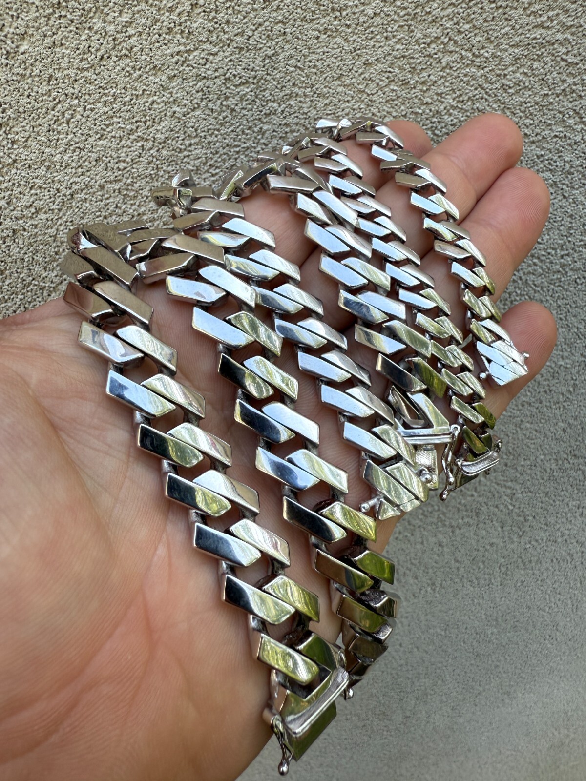 Monaco Prong Cuban Link Bracelet Hollow Rhodium Real 925 Silver 9-13mm ITALY