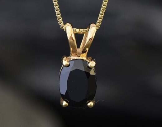 Women’s 4 Prong Solitaire 8 x 6 Round Black Simulated Pendant Gold Plated Silver