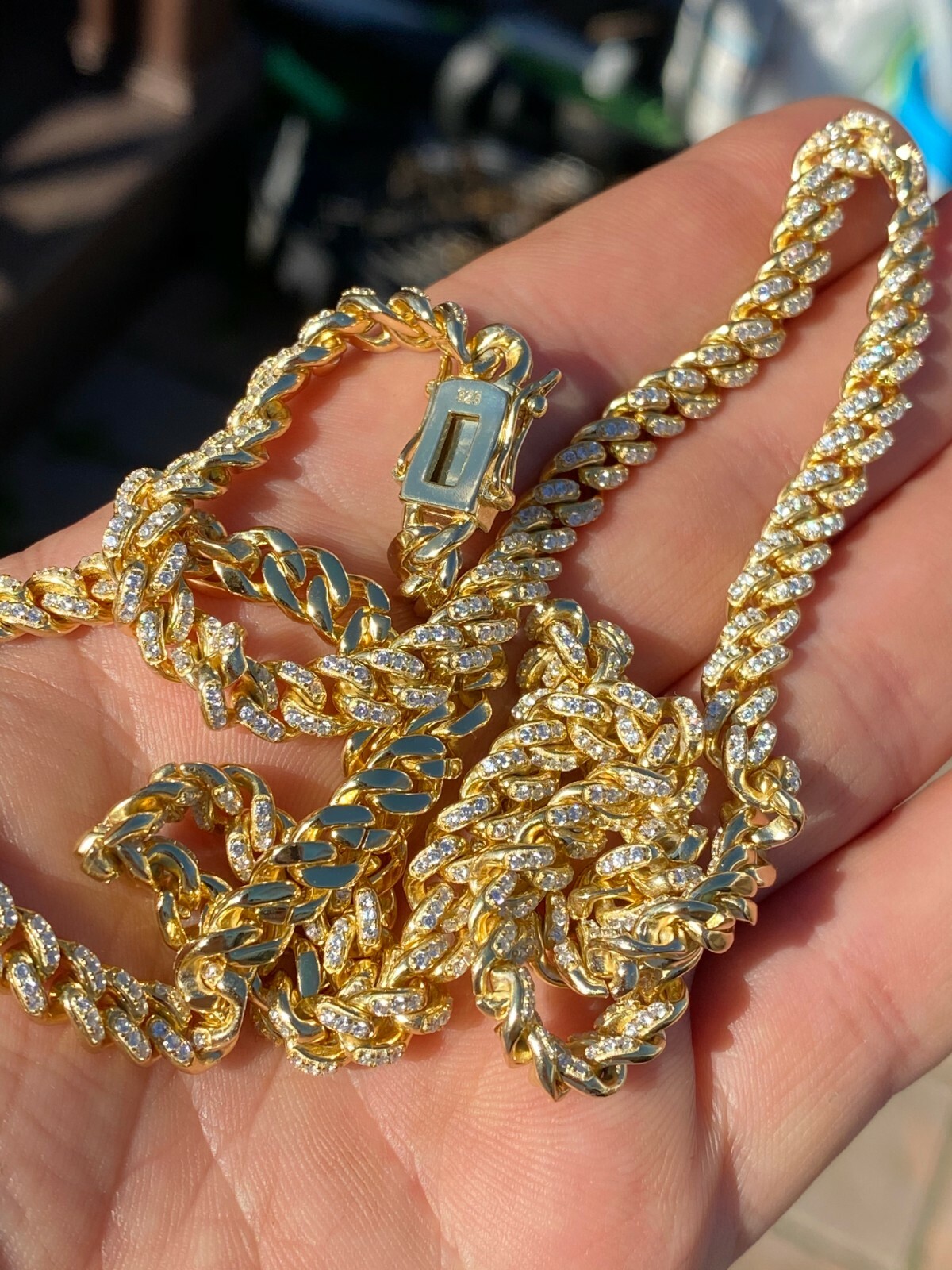 6mm Miami Cuban Iced 14k Gold Plated Solid 925 Silver Chain Necklace Men Ladies